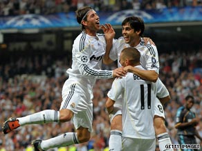 Real Madrid joy is unconfined after Kaka's second goal in the Bernabeu.