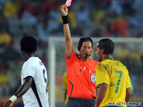 Daniel Addo (left) is sent off but Ghana still became the first African side to win the U-20 World Cup.