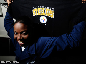 Pittsburgh Steelers fan Sheresa Coleman will watch the Super Bowl from the USS Mahan in the Gulf of Aden.