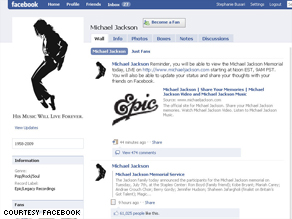 The Michael Jackson Facebook page is now the most popular on the social networking site.
