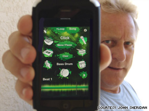 John Sheridan of Florida creates music on his iPhone while his wife sleeps beside him.