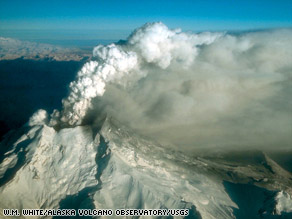 Steam rises through the snow on Mount Redoubt in Alaska this week.