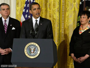 President Barack Obama with Transportation Secretary Ray LaHood and EPA Administrator Lisa Jackson.