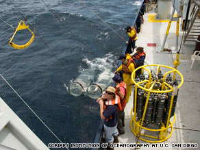 Researchers recover nets from the Pacific Ocean on August 3, 2009.