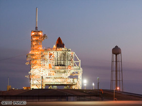 Space shuttle Discovery readies for launch, which was scheduled for Wednesday night.