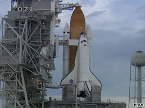 Image from NASA TV shows a lightning strike Friday night near the shuttle launch pad.