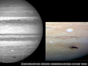 The revamped Hubble telescope captured these images of an impact scar near Jupiter's south pole.