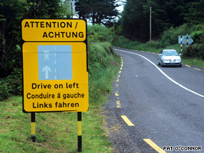 When drivers come off a ferry in Great Britain or Ireland, they usually see a sign warning them to drive on the left.