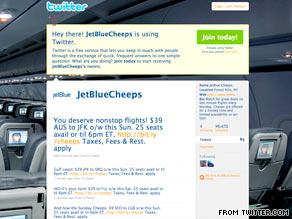 JetBlueCheeps on Twitter alerts followers of last-minute deals on JetBlue.