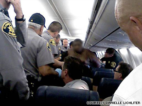 When passengers get unruly, crew sometimes have to restrain them with plastic handcuffs or tape.