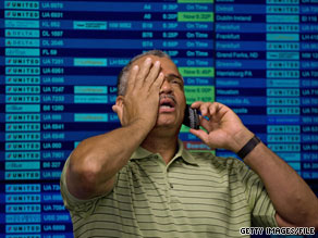 A new study says delays will continue to frustrate fliers like this man at Washington's Dulles International Airport.