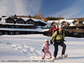 Snowshoeing is a popular alternative to downhill skiing at Trapp Family Lodge in Stowe, Vermont.