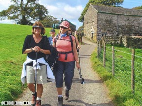 A group of women tour Yorkshire, England, on foot.