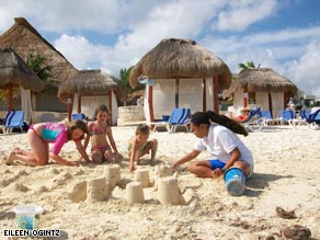 Young guests have fun in the sun with a counselor at Azul Beach Hotel.