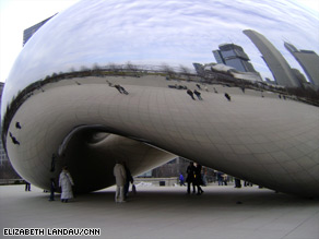 Stand back from "Cloud Gate," and you will see part of the city reflected in the sculpture.