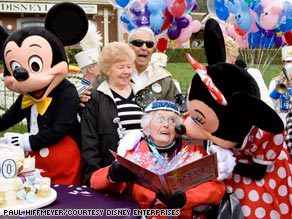 Frances Taylor, center, celebrated her 100th birthday at Disneyland with free admission.