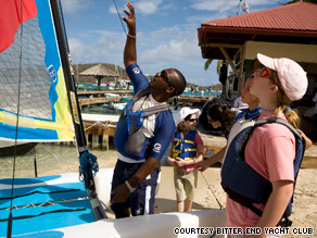 Young visitors learn to sail at the Bitter End Yacht Club in the British Virgin Islands.