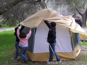 A family sets up camp at Monocacy National Battlefield in Maryland.