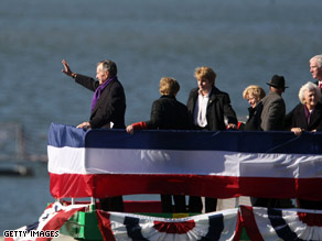 The USS George H.W. Bush, seen Thursday, will carry about 6,000 Navy personnel.