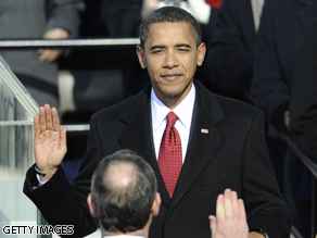 Barack Obama is sworn in as the 44th President of the United States.