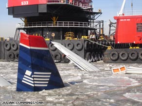 US Airways Flight 1549 crashed into the Hudson River after apparently hitting a flock of birds.