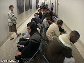 fair job dodger stadium dodgers cnn turnout seekers almost jobs field applicants wait interview turn saturday