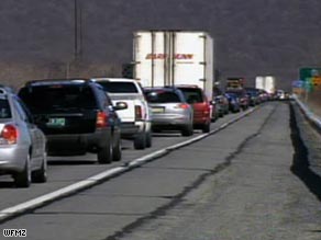 Traffic is backed up Saturday after a truck spilled hydrofluoric acid in eastern Pennsylvania.