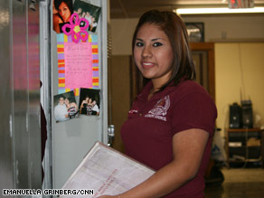 Hazel Barrera and other Lydia Patterson students help clean the school to pay for their scholarships.