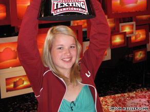 Kate Moore, 15, of Des Moines, Iowa, out-texted more than 250,000 participants for the texting title in New York.