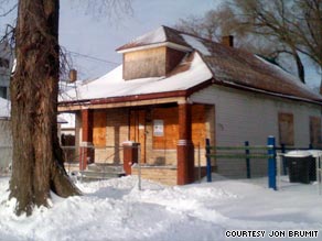 Detroit artist Jon Brumit's $100 home last winter before any repairs.