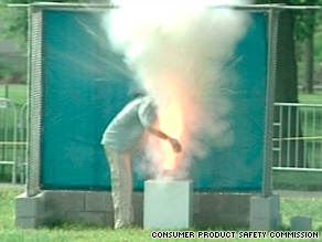 The Consumer Product Safety Commission uses mannequins to show the dangers of fireworks.