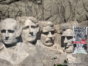 Greenpeace says it does not think its 2,275-square-foot sign will damage Mount Rushmore's structure.