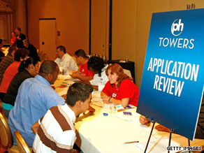 Job fairs and tables full of applicants have become a familiar sight during the U.S. recession.