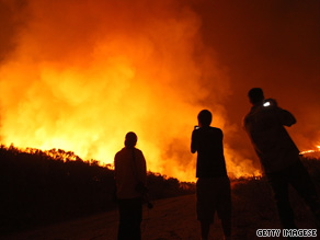 The fire was 40 percent contained Wednesday after burning 9,700 acres, a CalFire official said.