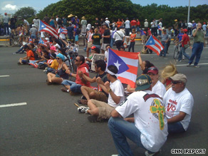 Thousands last week protest government layoffs in Puerto Rico.