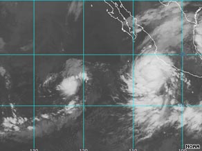 A satellite image shows Hurricane Jimena off the coast of Mexico.