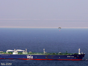 The Liberian-flagged oil tanker Sirius Star at anchor off the Somalian coast in the Indian Ocean on November 19
