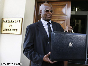 Patrick Chinamasa, Zimbabwe's acting finance minister, arrives last week at Parliament to present the '09 budget.