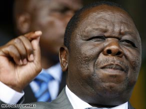 Morgan Tsvangirai speaks to supporters after he became prime minister Wednesday.