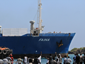 Ukrainian ship Faina arrives in the port of Mombasa, Kenya after its release.