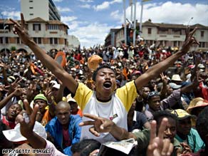 Protesters rally in Antananarivo last month before violence broke out near the presidential palace.