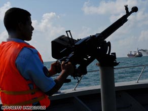 The Yemeni coast guard patrols the Gulf of Aden in March.