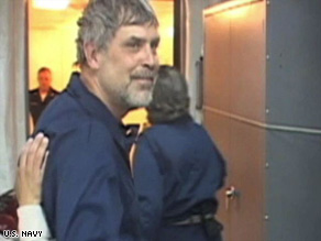 Cargo ship Capt. Richard Phillips is shown aboard the USS Boxer shortly after his rescue Sunday.