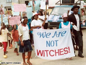 Children branded as witches protest on February 26, 2009, in the southern Nigerian city of Eket.