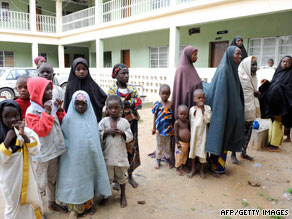 Mothers and their children take refuge this week at a police office in the northern Nigerian city of Maiduguri.