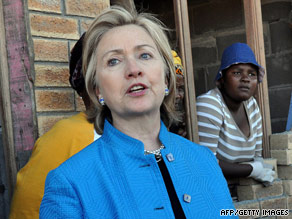 Secretary of State Hillary Clinton is visiting seven African nations. She was in Cape Town, South Africa, August 8.