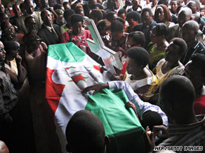 A casket of a peacekeeper killed in last week's attack in Somalia arrives Saturday in the victim's country, Burundi.