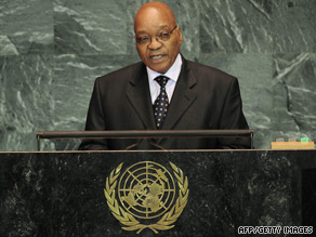 South African president Jacob Zuma addressing the U.N. General Assembly this week