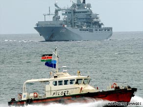 A German-flagged warship taking part in the EU's anti-piracy mission is pictured in this April 2009 file photo.