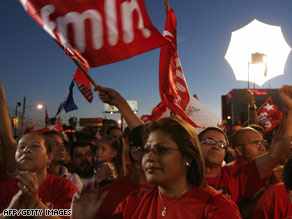 Supporters of the leftist group FMLN participate in a rally in San Salvador, El Salvador, Wednesday.